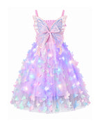 Girls Light Up Dress Sparkly Fairy Butterfly Tulle Dress with 3D Wing and Lights for Halloween Carnival Birthday Parties
