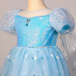 Elsa Dress Girls Princess Dress Fancy Light Up Dress with Cape Snow Queen Party Dress