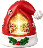 Lighted Christmas Tabletop Decor 2pcs Resin Santa Hat Snow Village Figurine with LED Light Indoor Holiday Ornament