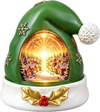 Lighted Christmas Tabletop Decor 2pcs Resin Santa Hat Snow Village Figurine with LED Light Indoor Holiday Ornament