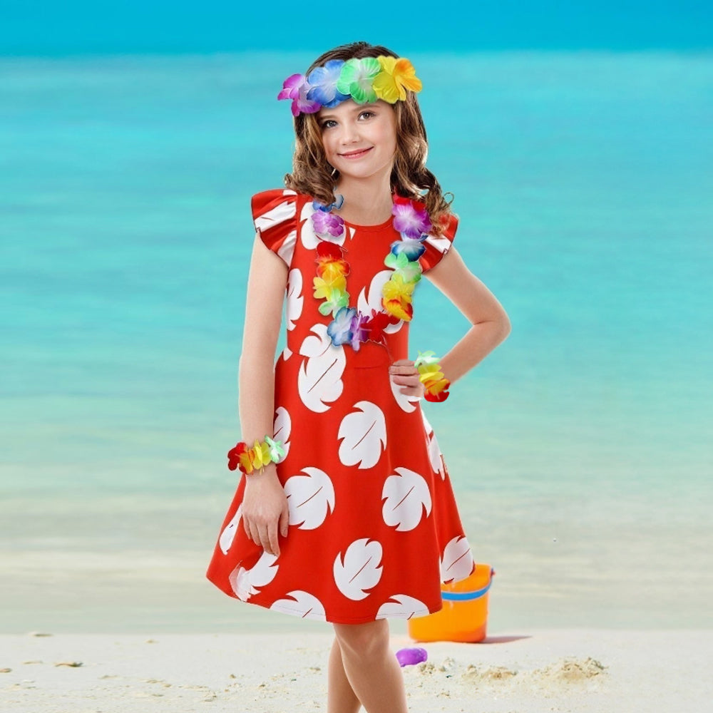 Kids Hawaiian Dress Girl Pelekai Summer Cosplay Dress with Accessories Sun Baby Kids Hawaiian Dress Girl Pelekai Summer Cosplay Dress with Accessories Sun Baby