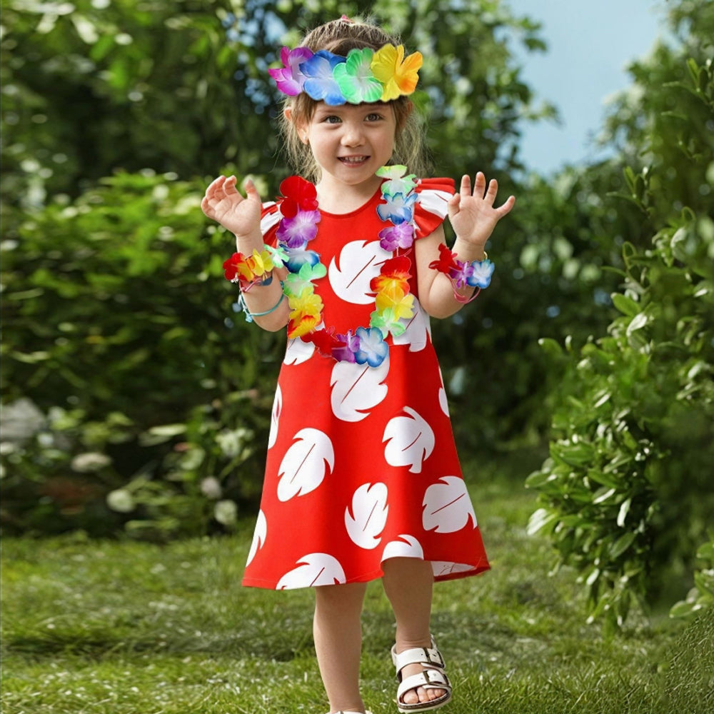 Kids Hawaiian Dress Girl Pelekai Summer Cosplay Dress with Accessories