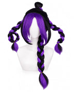 Girls Chapter 5 Lily Costume Horror Game 4-Piece Purple PU Leather Dress Shirt Leg Sleeves and Wig for Cosplay