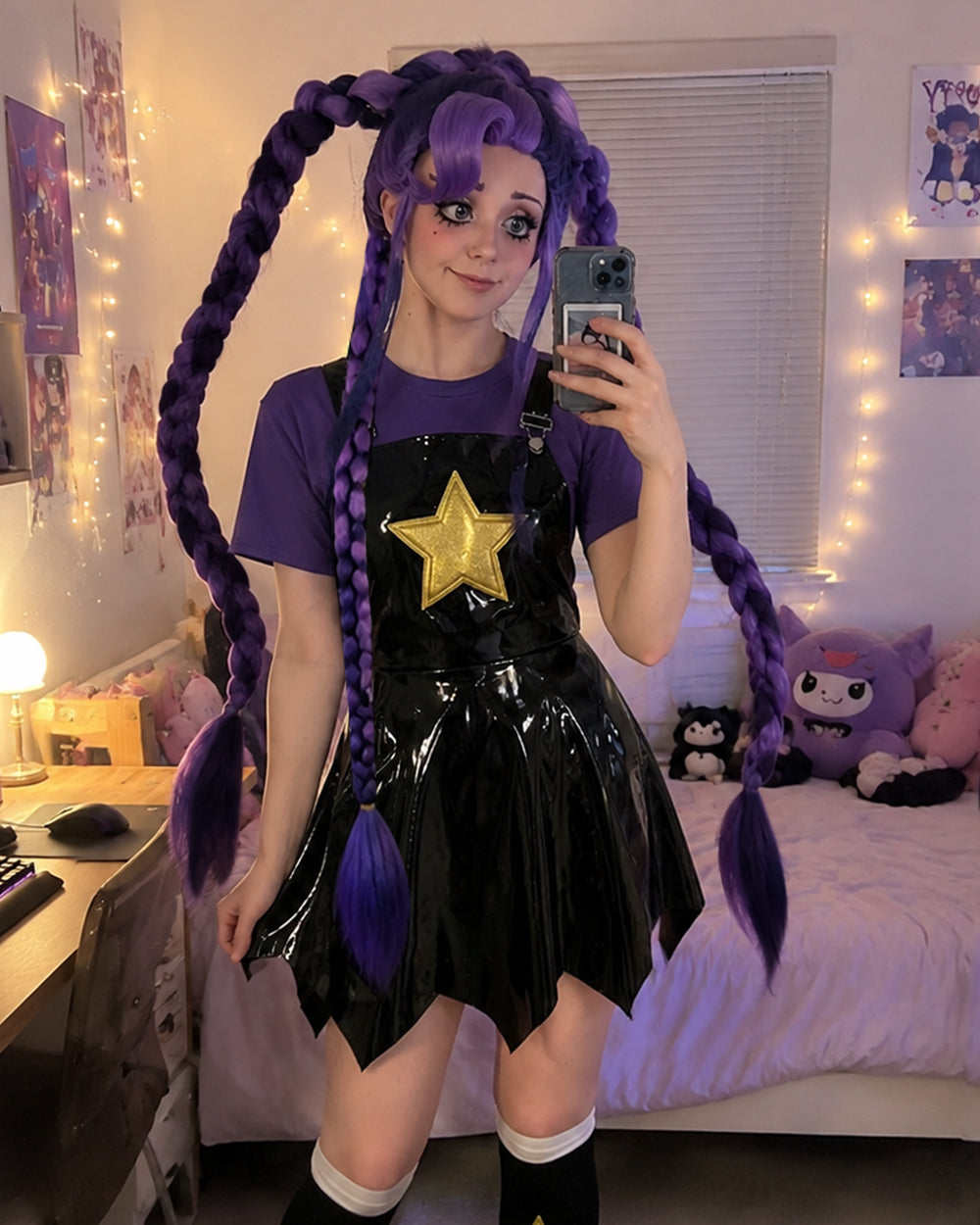 Adult Chapter 5 Lily Costume Purple Horror Game Doll PU Leather Dress T-shirt Matching Leg Sleeves and Wig Suit for Halloween Cosplay