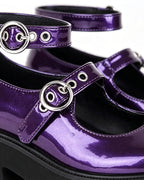 Women Chapter 5 Lily Shoes Purple Leather Double Buckle Cosplay Shoes for Halloween Party