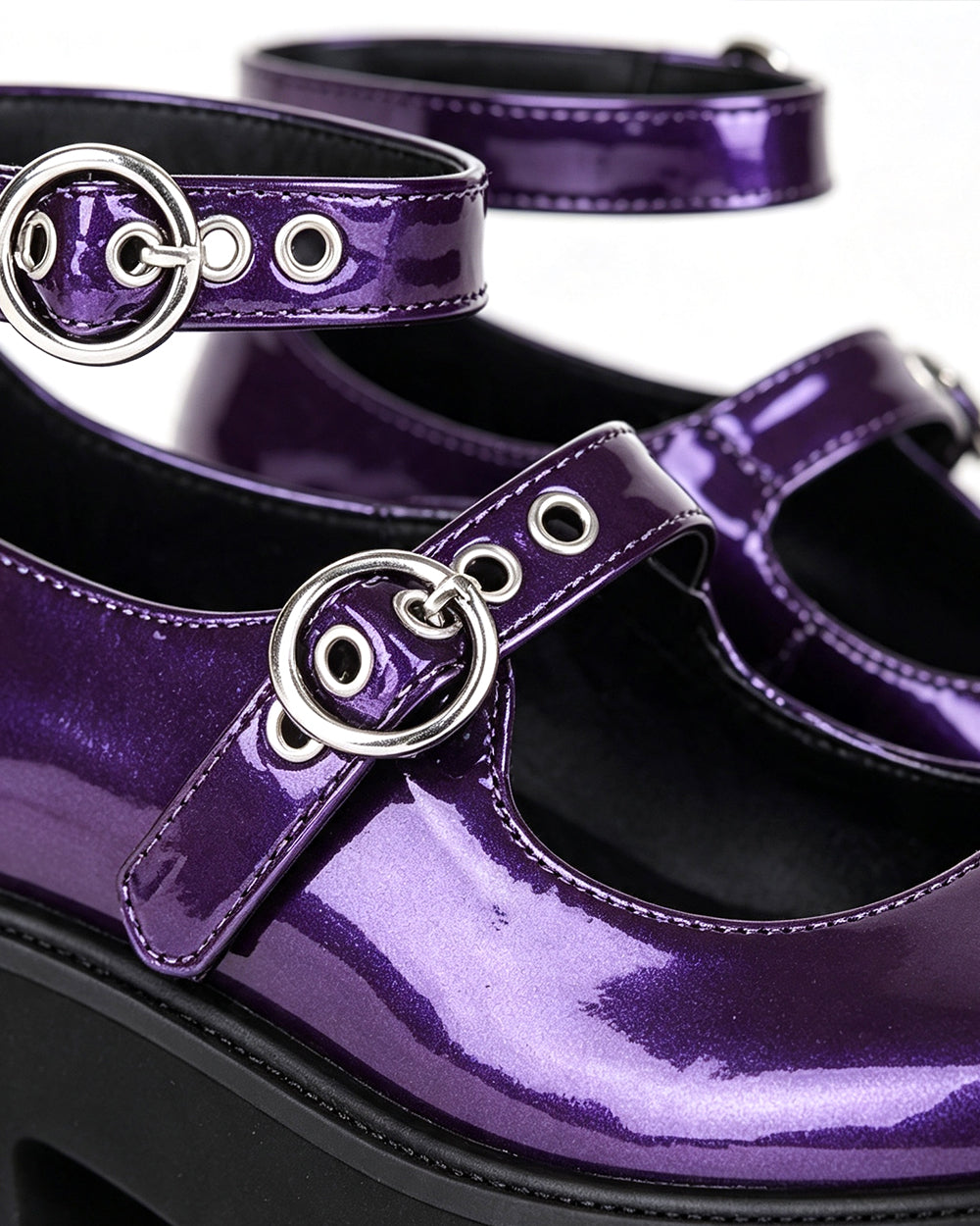 Women Chapter 5 Lily Shoes Purple Leather Double Buckle Cosplay Shoes for Halloween Party