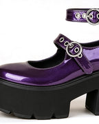 Women Chapter 5 Lily Shoes Purple Leather Double Buckle Cosplay Shoes for Halloween Party