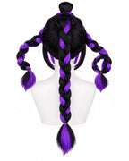 Girls Chapter 5 Lily Costume Horror Game 4-Piece Purple PU Leather Dress Shirt Leg Sleeves and Wig for Cosplay