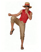 Pirate King Costume Red Vest Pants and Straw Hat 3pcs Captain Uniform for Summer Adventure