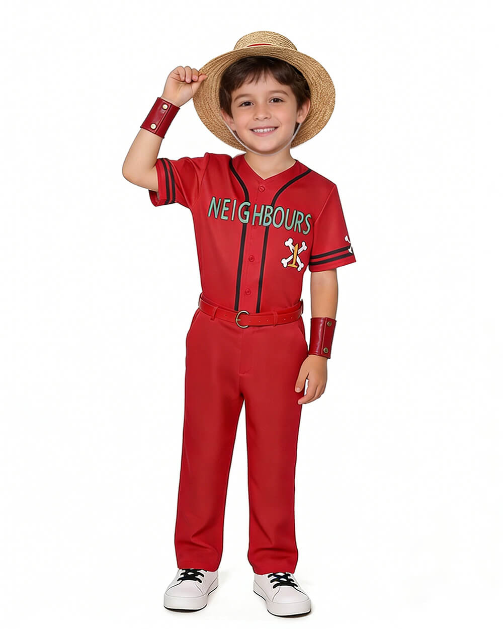 Straw Hat Loofie Costume Red Captain Adventure Cosplay Shirt Pants Hat and Accessories Suit