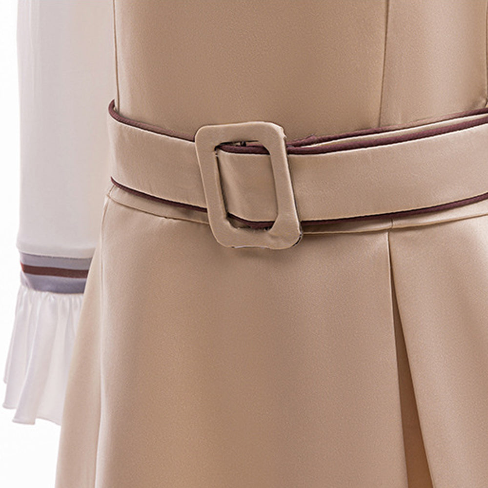 Girls Megan Costume Killer Robot Khaki Pleated Sleeveless Dress with Shirt Belt Scarf Full Set