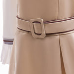 Girls Megan Costume Killer Robot Khaki Pleated Sleeveless Dress with Shirt Belt Scarf Full Set