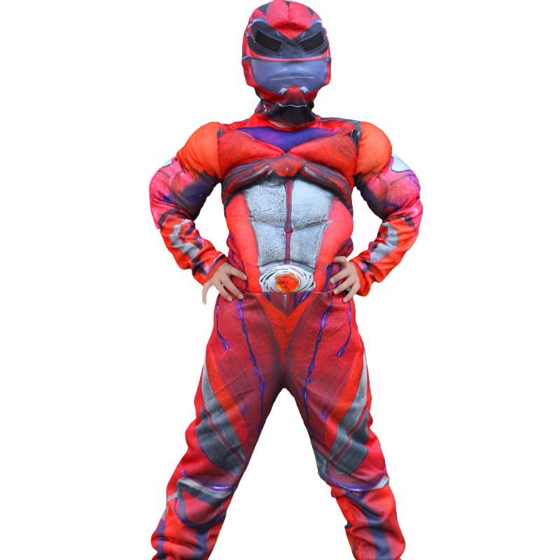 Kids Red Ranger Costume Boys Girls Classic Muscle Halloween Outfit 4-8 Years