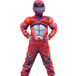 Kids Red Ranger Costume Boys Girls Classic Muscle Halloween Outfit 4-8 Years