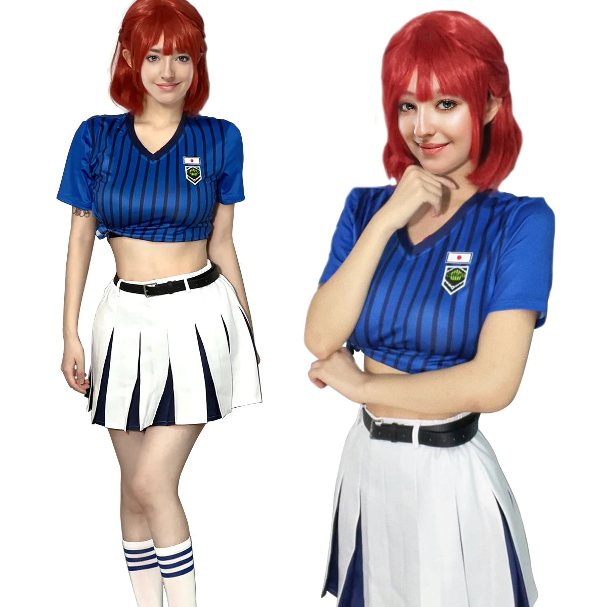 Blue Teikoku Anri Costume Cheerleaders Tops Skirt for Women Girl Halloween Party Cosplay Costume