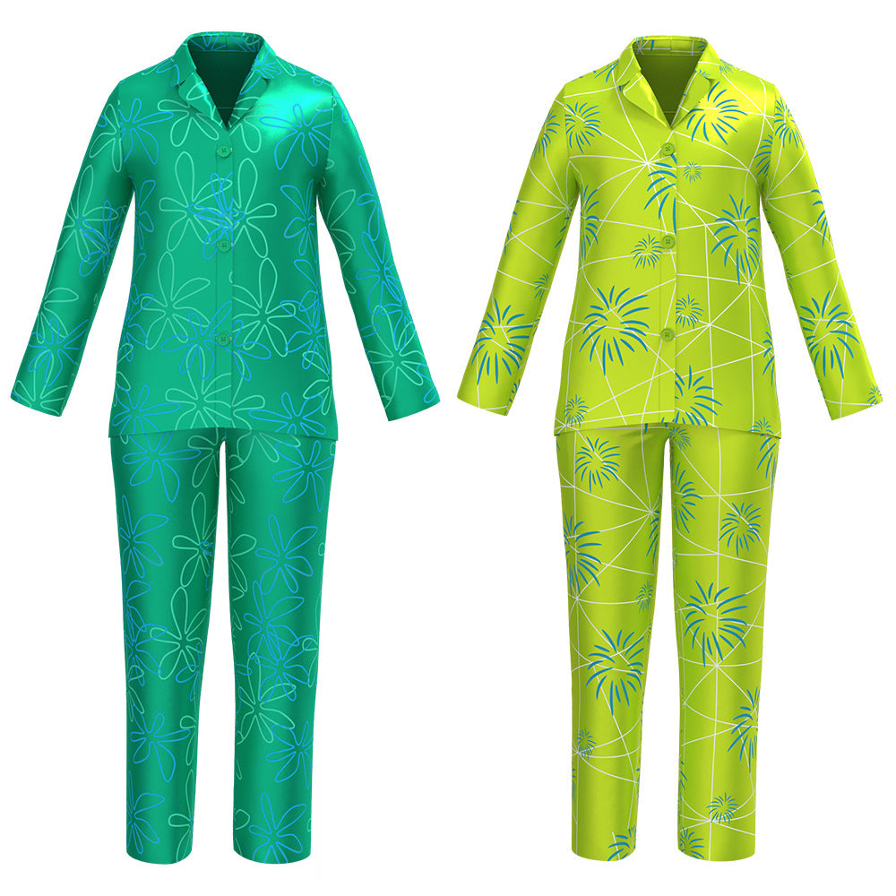 Inside Joy DIsgust Pajamas Movie Joy Costume Silk Sleepwear Disgust Sleep Shirts and Pants 2pcs Suit