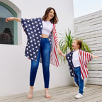 Kids Adults American Flag Outfit Mommy and Me July 4th Costume Kimono Tops for Carnival