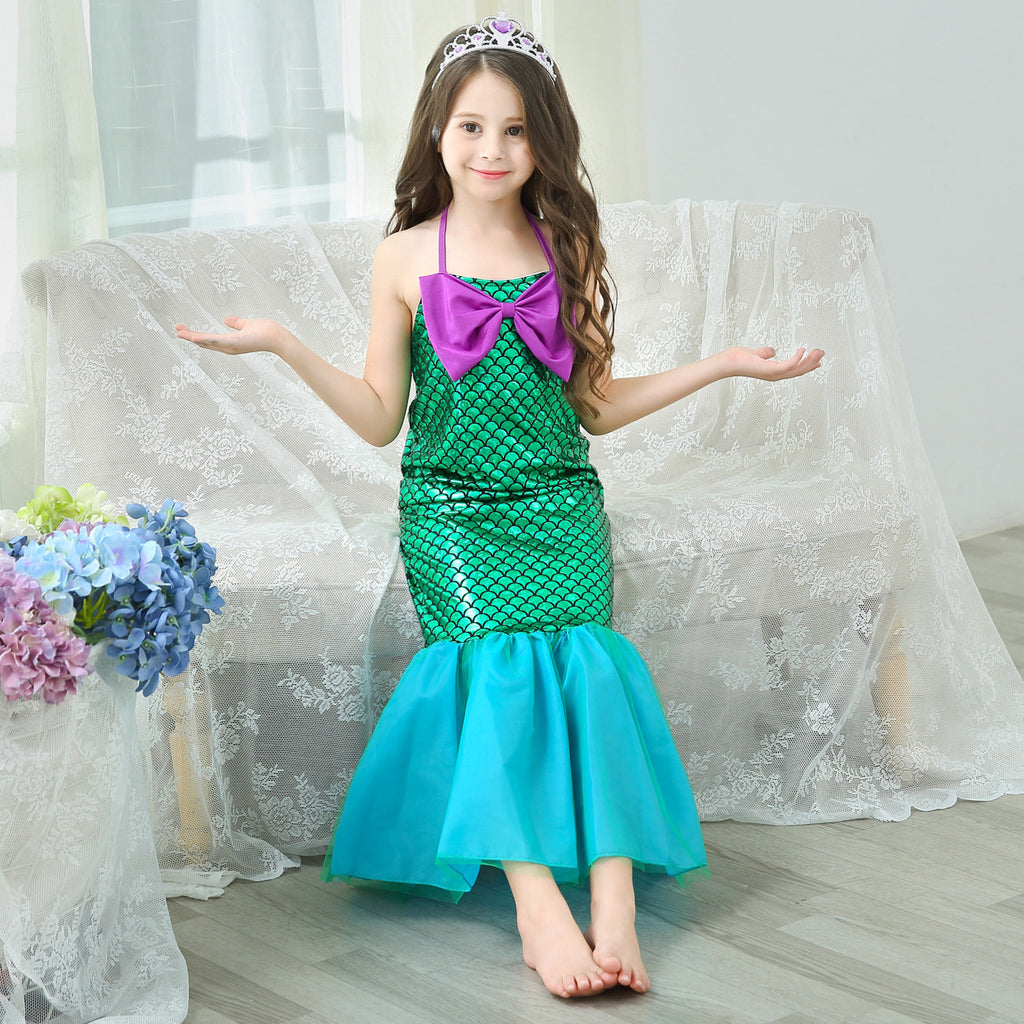 Kids Mermaid Dress Beach Vacation Sundress Girl's Mermaid Shimmering Slip Dress Party Princess Dress Up Costume