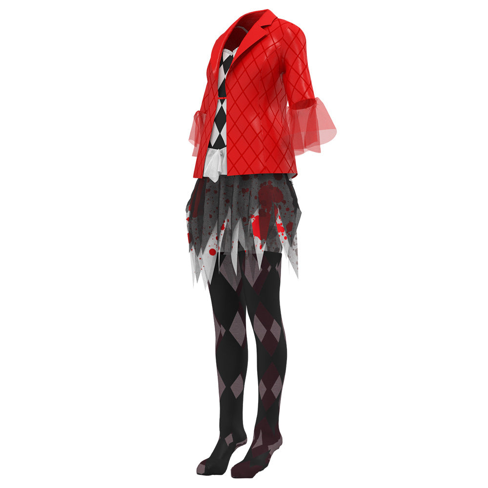 Female Harley Costume Joker Movie Cosplay Red Coat Irregular Tutu Skirt Full Set
