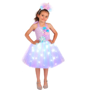 Light Up Princess Dress Mermaid Tutu Dress Glowing Birthday Dress with Headband