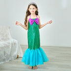Kids Mermaid Dress Beach Vacation Sundress Girl's Mermaid Shimmering Slip Dress Party Princess Dress Up Costume
