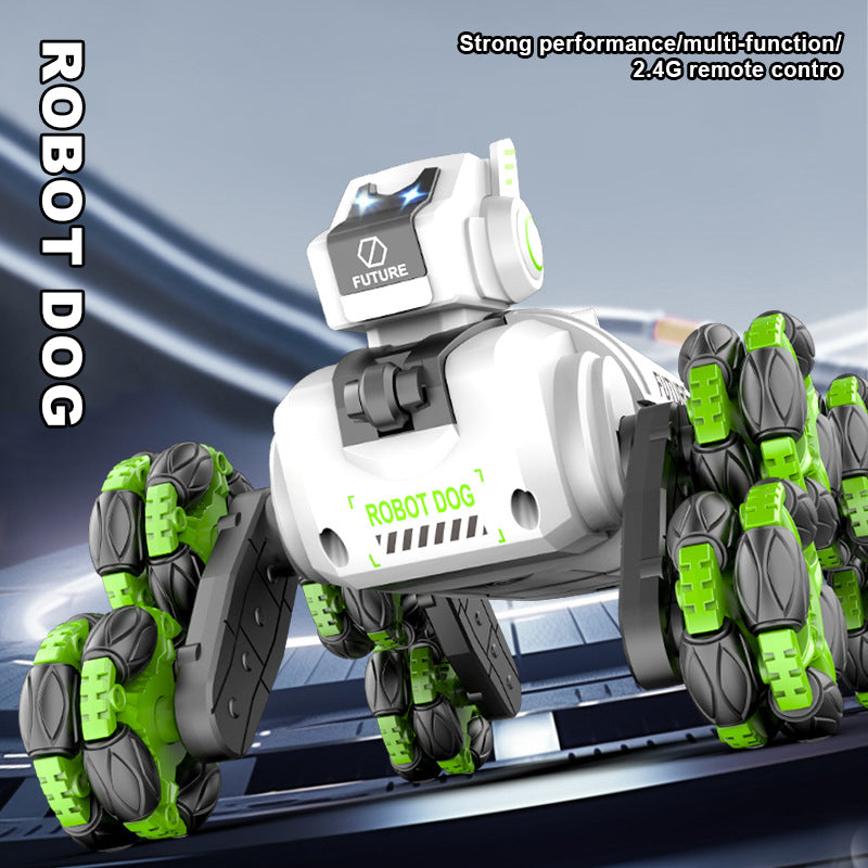 Kids RC Robot 2.4G Electric Robot Dog Eight-wheel Stunt Car Dual Control Spray Car Toys