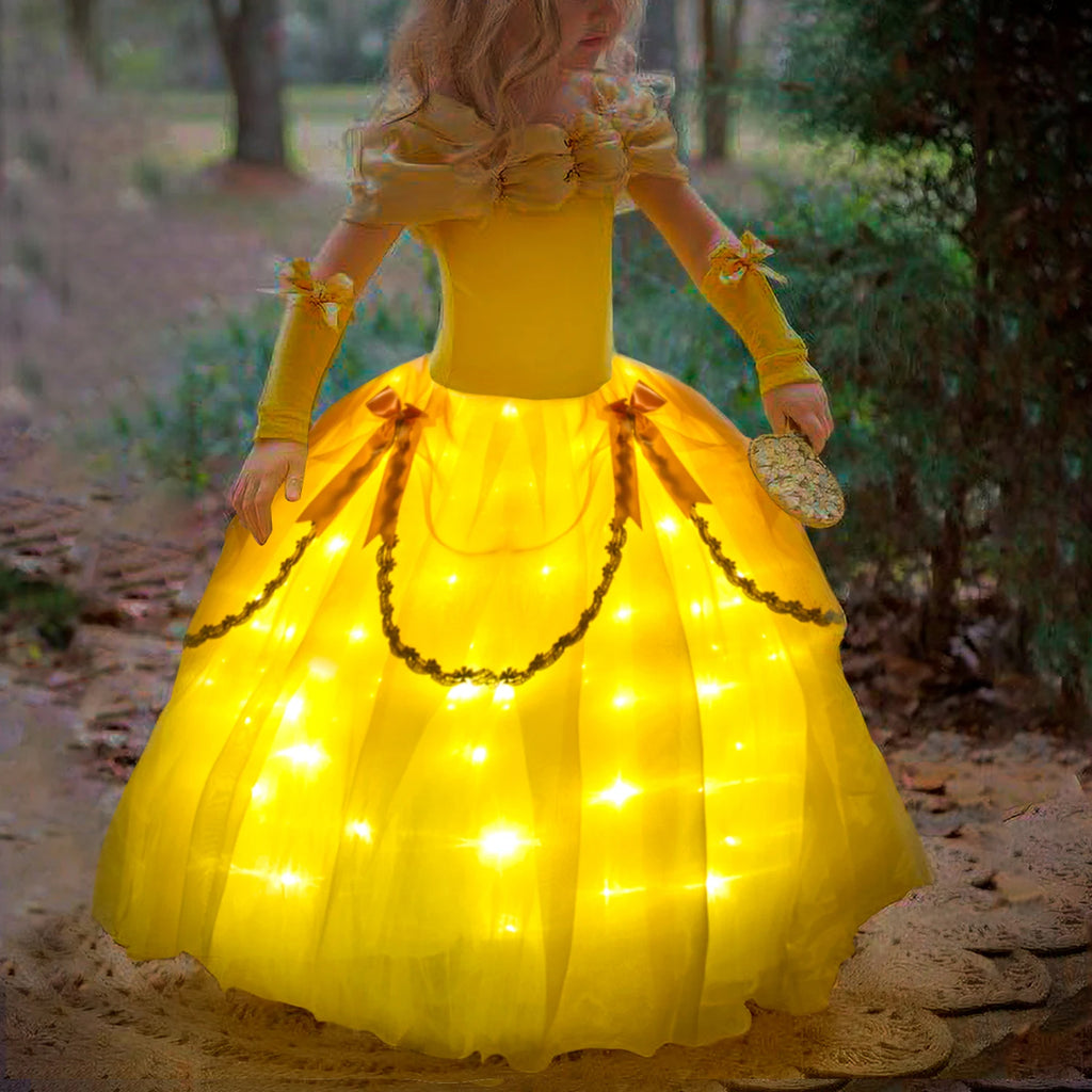 Belle Costume Girl Princess Dress Light Up Dress Glowing Party Dress Birthday Dress