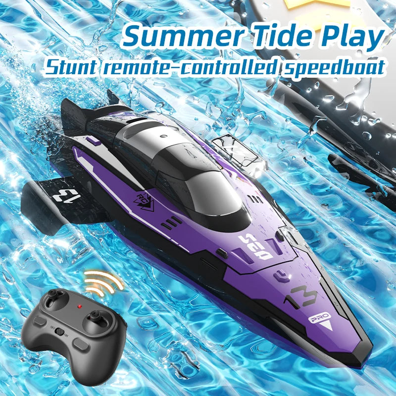 Kids Remote Control Boat 2.4G RC Rolling Stunt Boat Two Speeds Adjustable Speedboat