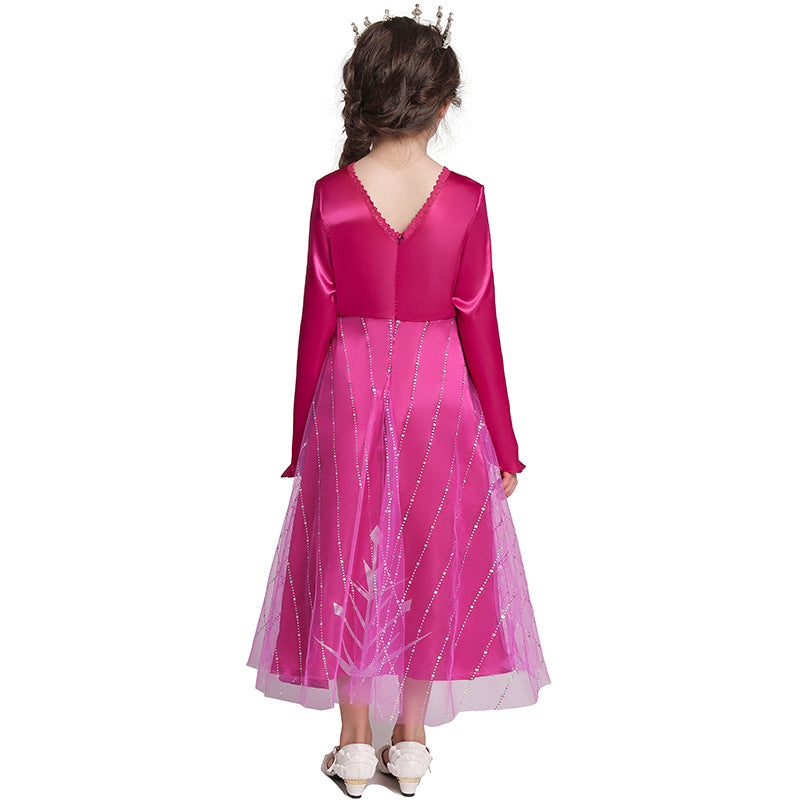 Hot Pink Princess Elsa Dress Girls Cosplay Halloween Costume