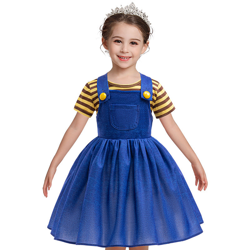 Girls Costume Blue Dress and Yellow Striped T-shirt Infant Halloween Costume