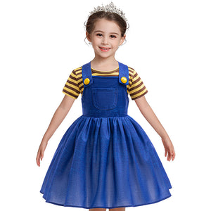Girls Agnes Gru Costume Blue Gru Dress and Yellow Striped T-shirt Infant Minion Halloween Costume