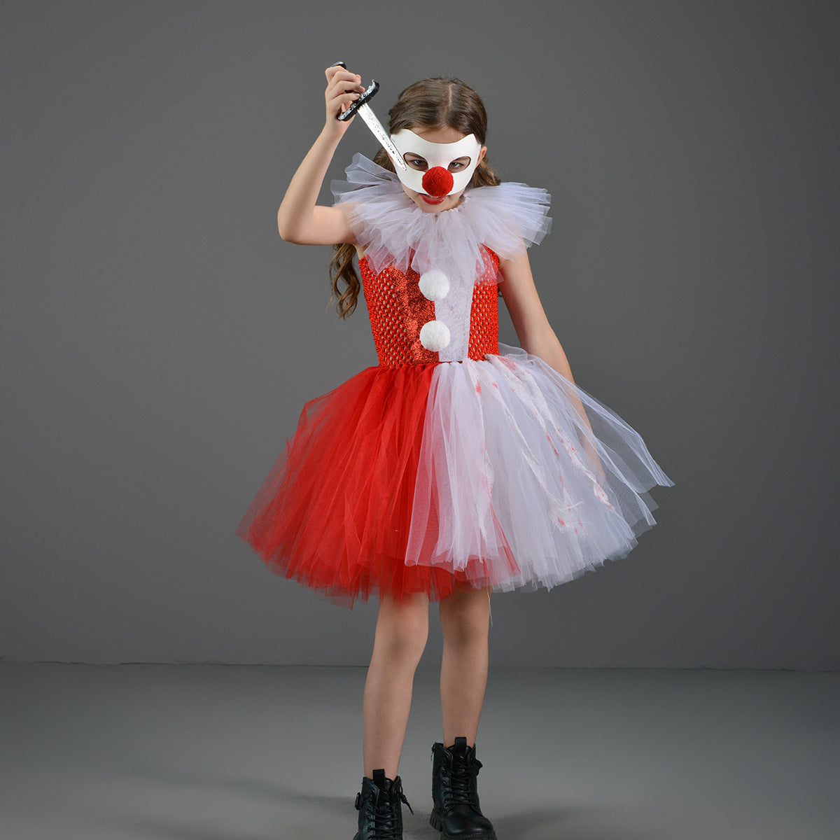 Kids Scary Clown Costume For Girls - Halloween Dress-Up Costume