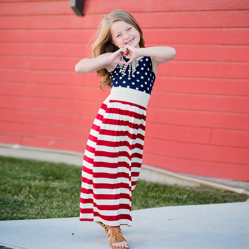 Mommy and Me 4th of July Dress Sleeveless American Flag Striped Outfit for Mom Daughter