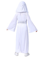 Girls Leia Costume Princess Hooded White Dress with Belt for Halloween Carnival