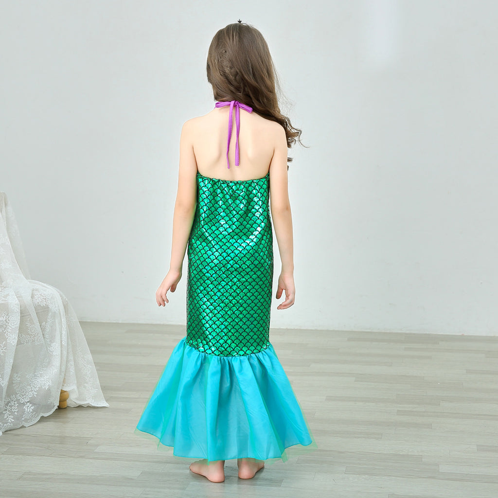Kids Mermaid Dress Beach Vacation Sundress Girl's Mermaid Shimmering Slip Dress Party Princess Dress Up Costume