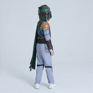 Kids Boba Bounty Hunters Costume Fett Mandalorian Armor Cosplay Outfit with Cape and Helmet for Boys