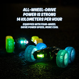 14KM/H RC Stunt Car 2.4G Double-sided Rolling 360° Rotation Car LED Light Letters Vehicle For Kids