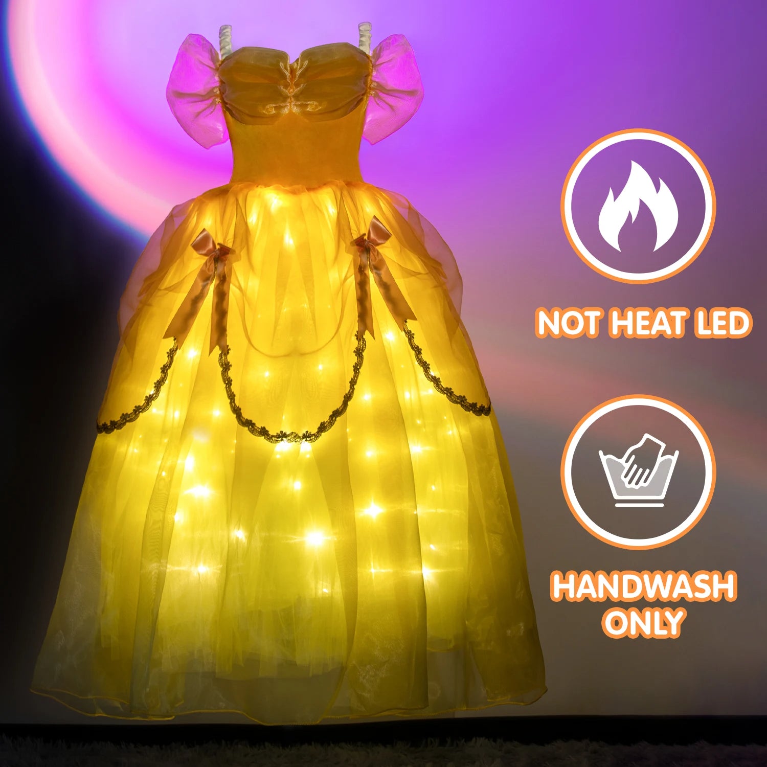 Belle Costume Girl Princess Dress Light Up Dress Glowing Party Dress Birthday Dress