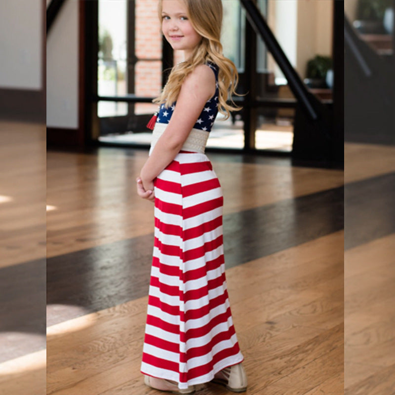 Mommy and Me 4th of July Dress Sleeveless American Flag Striped Outfit for Mom Daughter