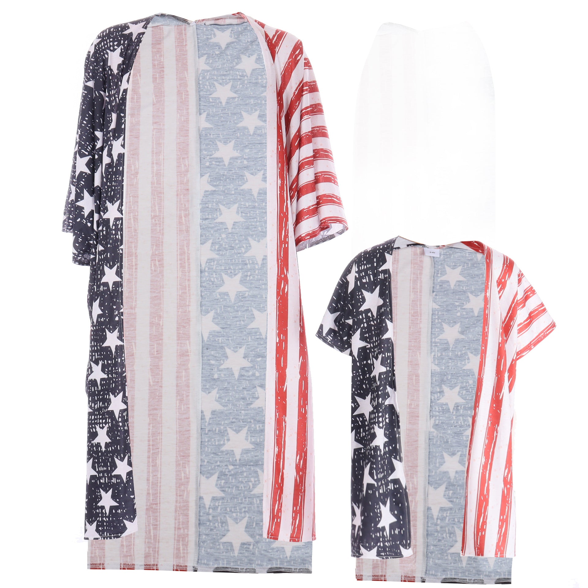 Kids Adults American Flag Outfit Mommy and Me July 4th Costume Kimono Tops for Carnival