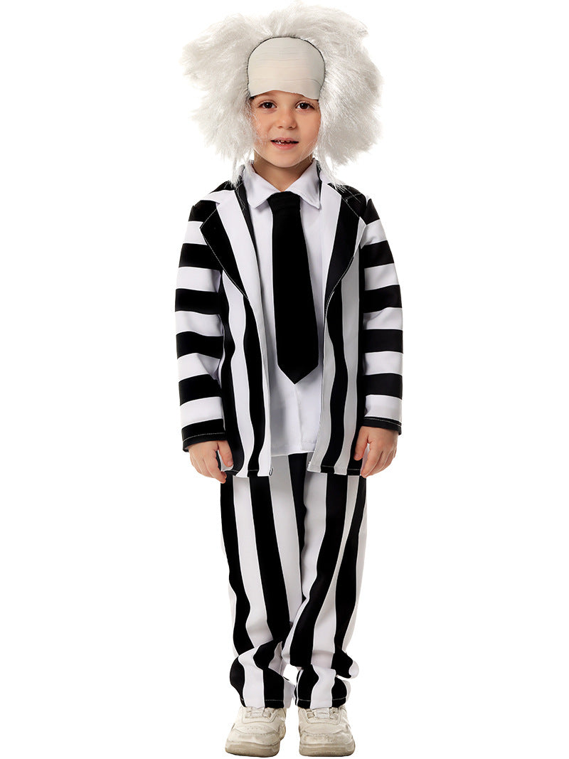 Kid's Betelgeuse Costume Black and White Striped Suit Horror Movie Halloween Outfit