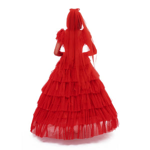 Women Lydia Deetz Costume Red Wedding Dress Horror Movie Beetle Bride Cosplay Outfit