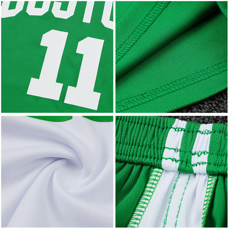 Kids Boston Basketball Jersey No.11 Green Bball Shorts and Shirt Kits for Boys Girls