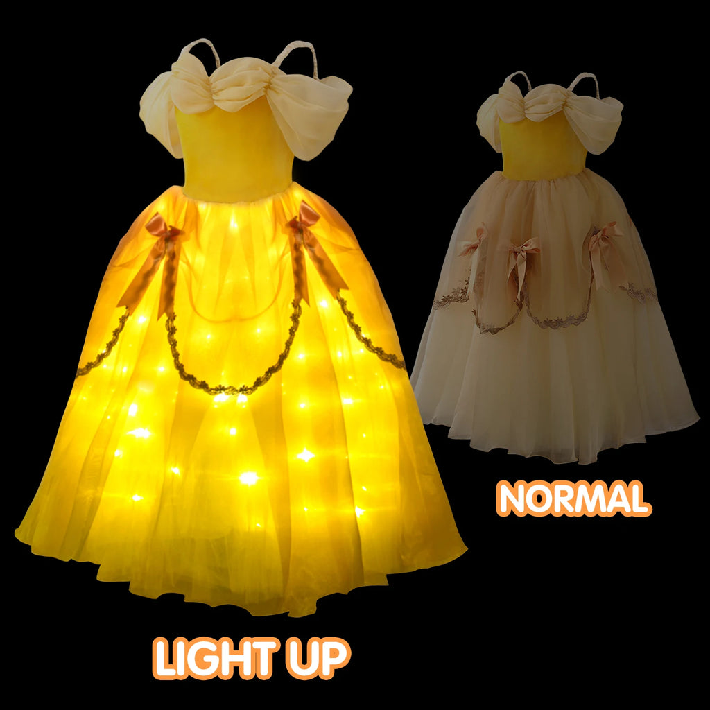 Belle Costume Girl Princess Dress Light Up Dress Glowing Party Dress Birthday Dress