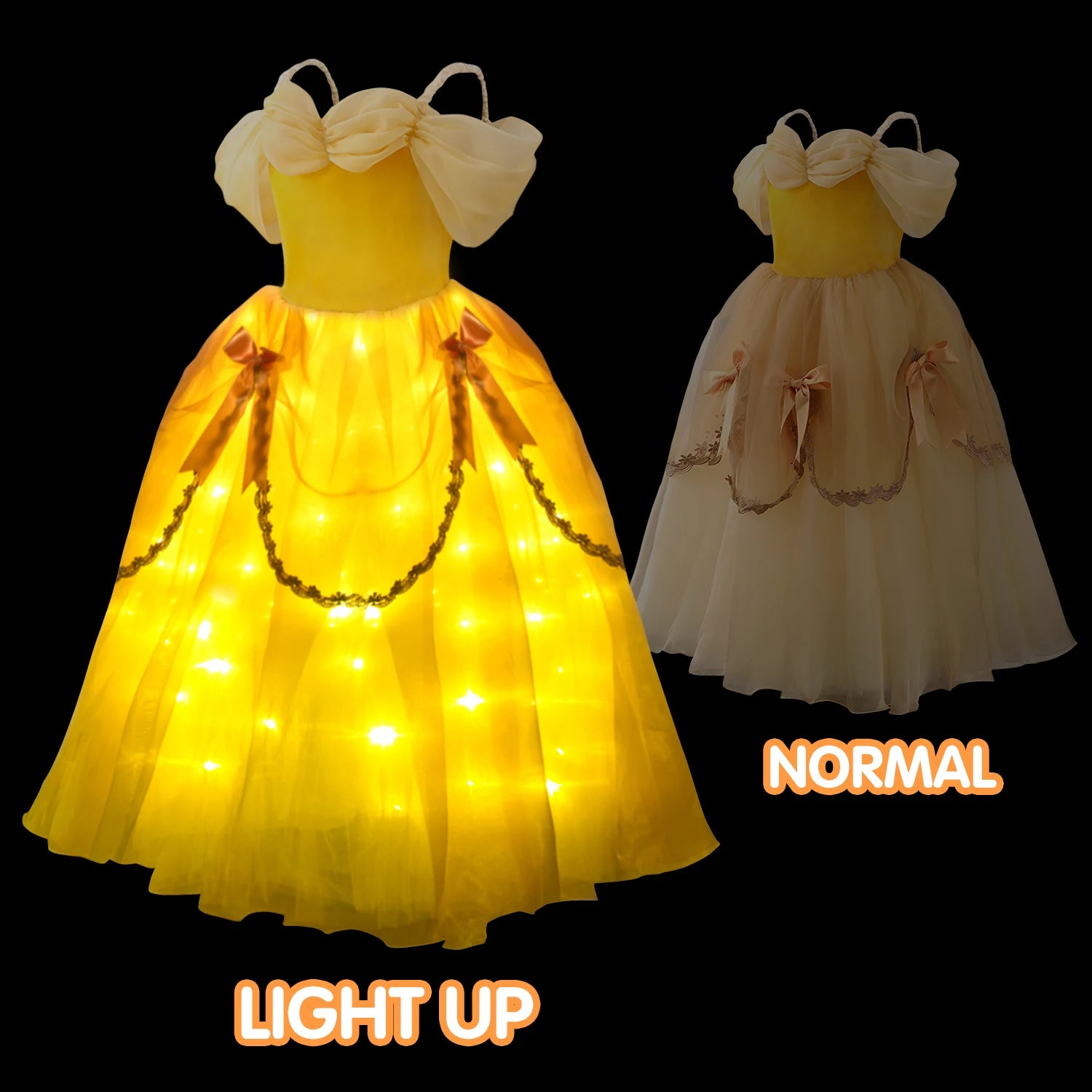 Belle Costume Girl Princess Dress Light Up Dress Glowing Party Dress Birthday Dress