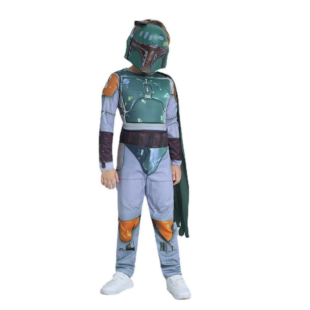Kids Boba Bounty Hunters Costume Fett Mandalorian Armor Cosplay Outfit with Cape and Helmet for Boys