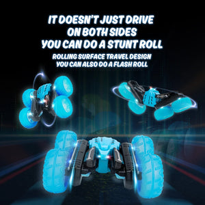 14KM/H RC Stunt Car 2.4G Double-sided Rolling 360° Rotation Car LED Light Letters Vehicle For Kids