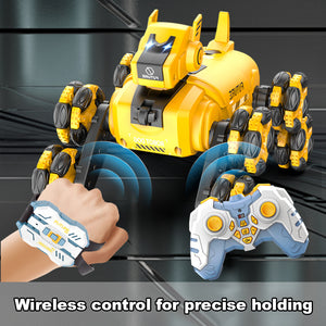 Kids RC Robot 2.4G Electric Robot Dog Eight-wheel Stunt Car Dual Control Spray Car Toys