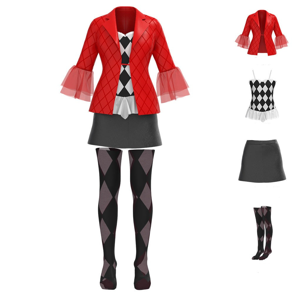 Adult Harley Joker Costume 2024 Movie Lady Harley Red and Black Cosplay Outfit