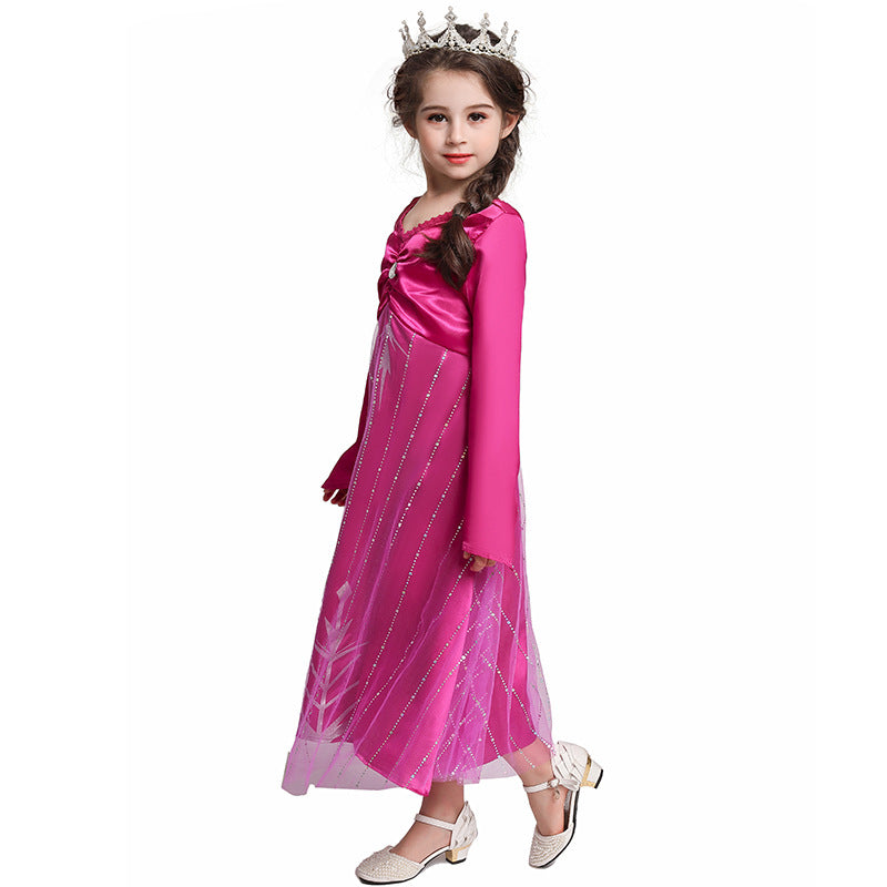 Hot Pink Princess Elsa Dress Girls Cosplay Halloween Costume
